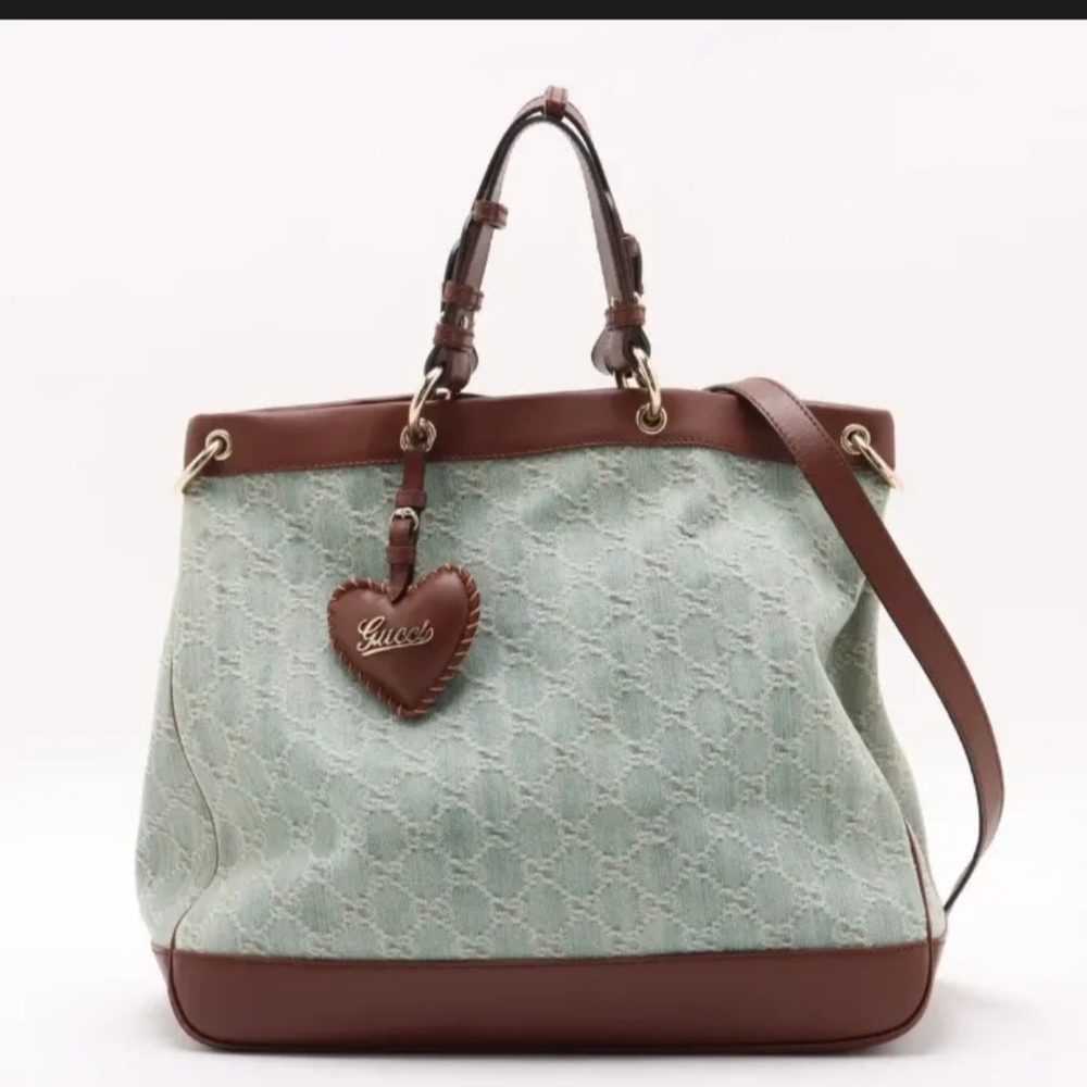 Gucci Light Denim and Leather Brown Tote Bag (Large Size)